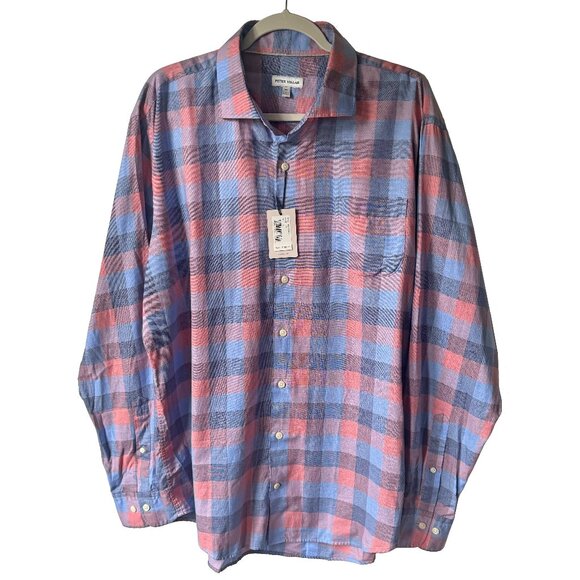 Peter Millar Boothbay Summer Soft Cotton Button Front Plaid Shirt Size XL NWT - Picture 2 of 13
